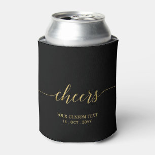 Modern Gold & Black Lettering Cheers Party Favor Can Cooler
