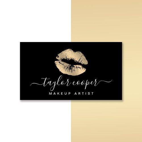 Modern gold  black lips makeup artist  business card
