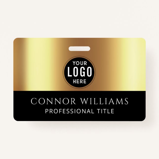 Modern Gold Black Logo Employee ID Badge (Front)