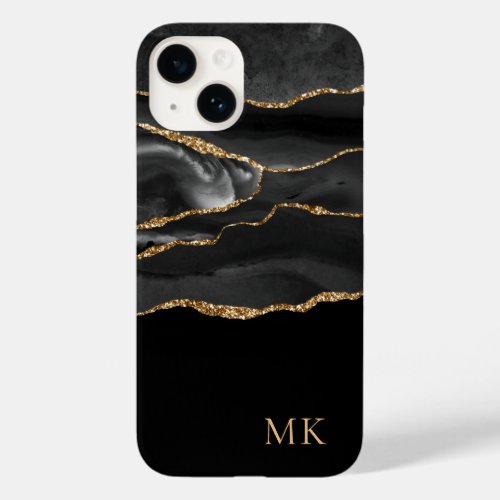 Modern Gold  Black Marble Agate Monogram Case_Mate iPhone 14 Case