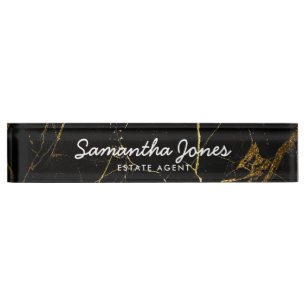 Modern Gold Black Marble Classic Personalized Desk Name Plate