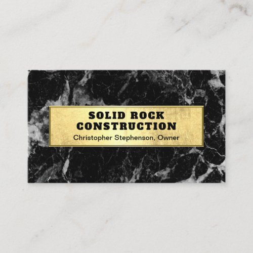 Modern Gold Black Marble Construction Contractor Business Card