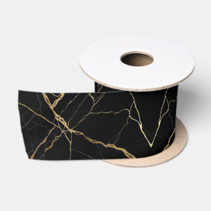 Modern Gold & black Marble Minimalist Luxury Satin Ribbon
