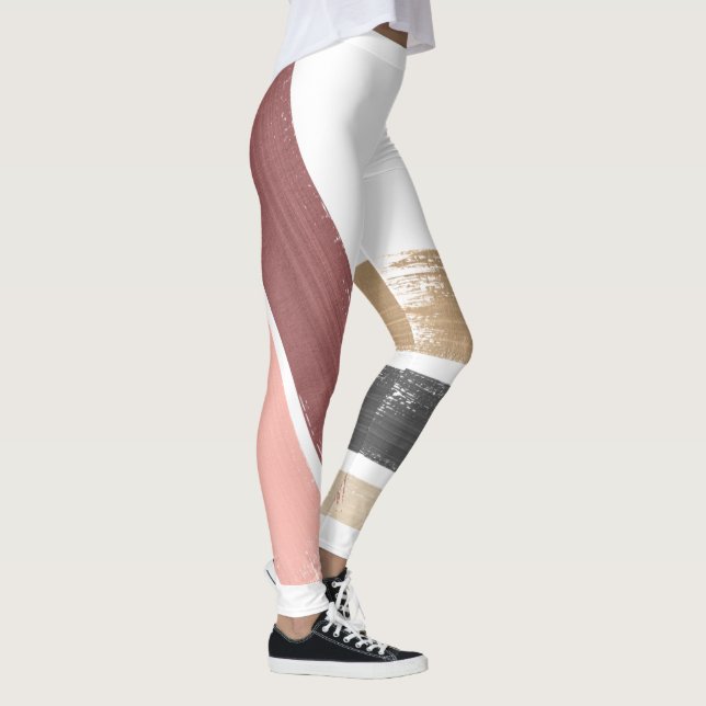 Modern Gold Black Maroon Pink Paint Leggings (Right)