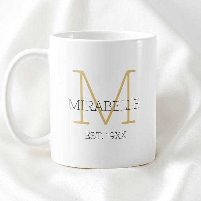 Modern Gold Black Minimalist Initial Name Monogram Coffee Mug (Modern Gold Black Minimalist Initial Name Monogram Coffee Mug)