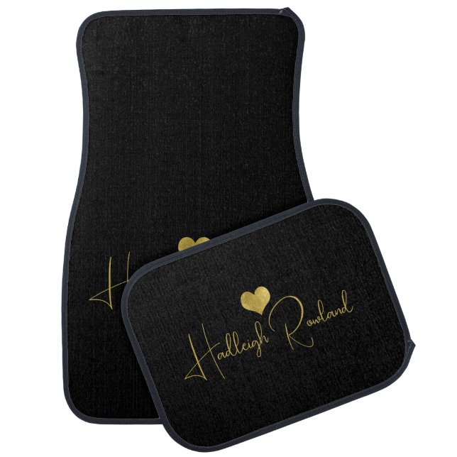 Modern Gold Black Monogram Car Floor Mat (Set)