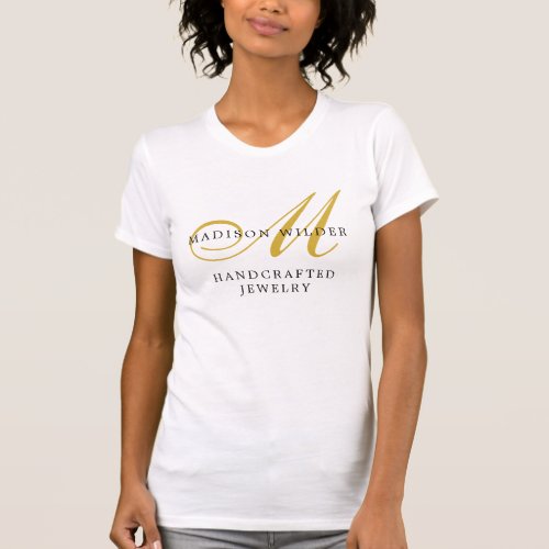 Modern Gold Black Monogram Jewelry Designer T_Shirt