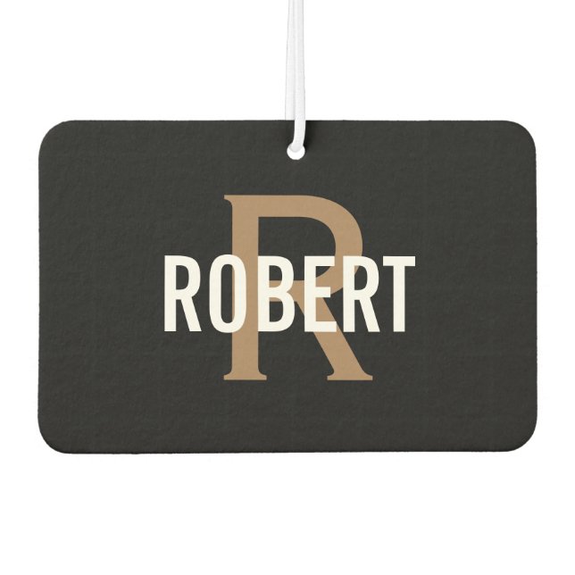 Modern gold black monogram name  air freshener (Front)