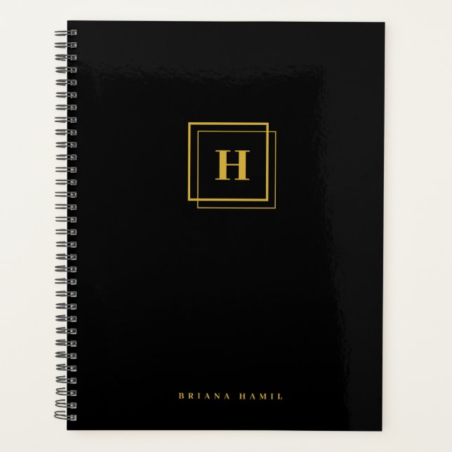 Modern Gold Black Monogram Name Organizer Planner (Front)