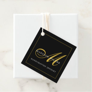 Modern Gold Black Monogrammed Jewelry Designer Favor Tags