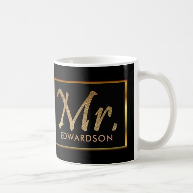 Modern gold & black Mr. personalized wedding Coffee Mug (Right)