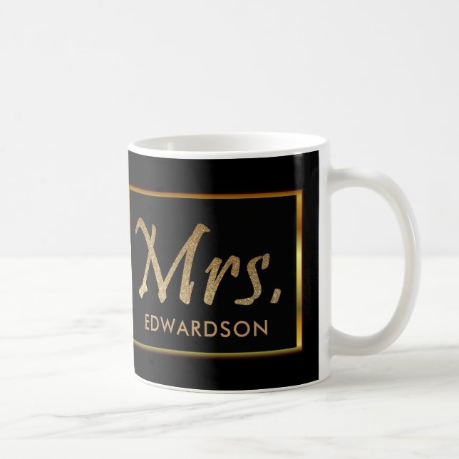 Modern gold & black Mrs. personalized wedding Coffee Mug (Right)