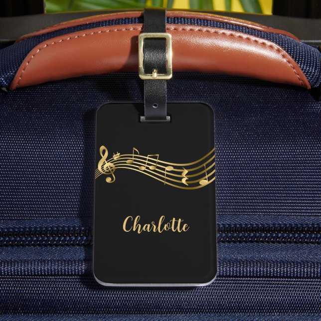 Modern Gold&Black Music Notes Custom Luggage Tag (Front Insitu 2)