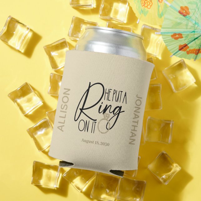 Modern Gold Black Name He put a Ring on it  Can Cooler (In Situ Summer)