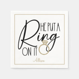 Modern Gold Black Name He put a Ring on it  Napkins
