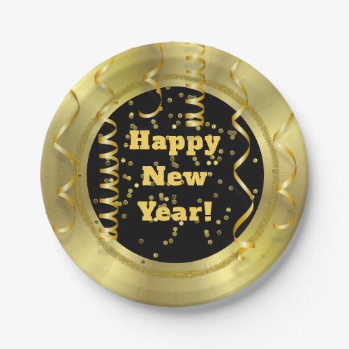 Modern Gold Black New Years Eve Glam Paper Plate