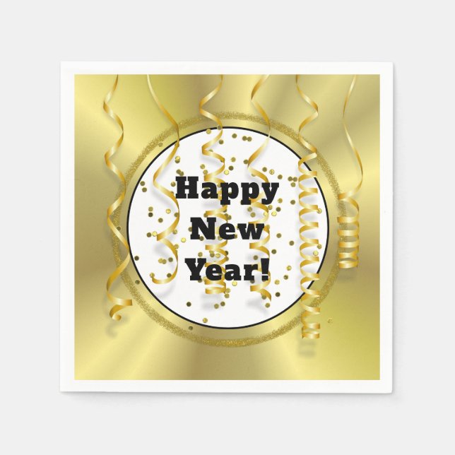 Modern Gold Black New Year's Eve Paper Napkins (Front)