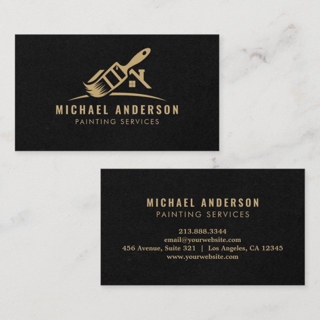 Modern Gold & Black Painting Service House Painter Business Card (Front/Back)