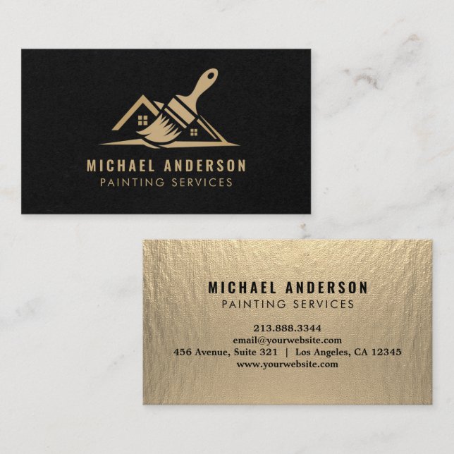 Modern Gold & Black Painting Service House Painter Business Card (Front/Back)