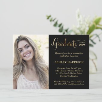 Modern Gold Black Photo Graduation Party Invitation | Zazzle