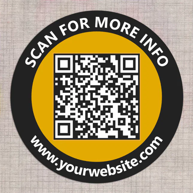 Modern Gold Black QR Code Custom White Text Classic Round Sticker | Zazzle