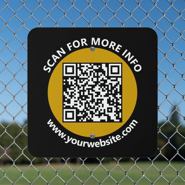 Modern Gold Black QR Code Custom White Text Metal Sign (In Situ(Fence))