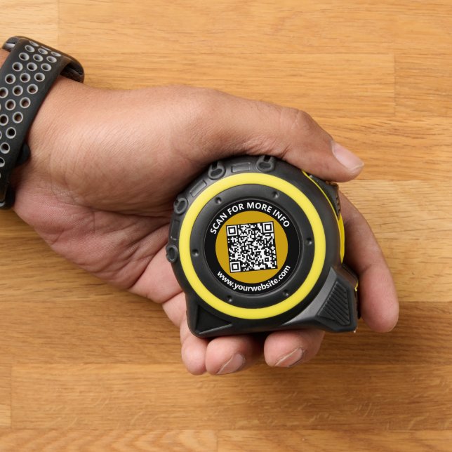 Modern Gold Black QR Code Custom White Text Tape Measure (Home)