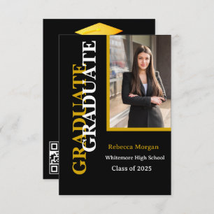 Modern Gold Black  Qr code Photo Graduation  Invitation