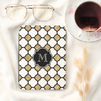 Modern Gold Black Quatrefoil Monogram Kindle Cover