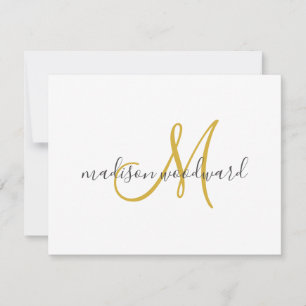 Modern Gold Black Script Monogram  Note Card