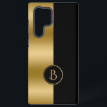 Modern Gold & Black Stripe Geometric Design 2 Samsung Galaxy S22 Ultra Case<br><div class="desc">Modern gold and black split screen geometric design with a custom monogram.</div>