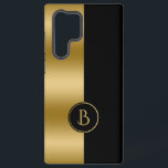 Modern Gold & Black Stripe Geometric Design 2 Samsung Galaxy S22 Ultra Case<br><div class="desc">Modern gold and black split screen geometric design with a custom monogram.</div>