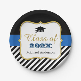 Modern Gold Black Stripes Grad Graduation Favor Paper Plates