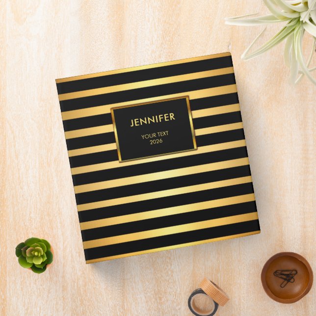 Modern gold black stripes professional 3 ring binder (In Situ)