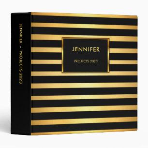Modern gold black stripes professional 3 ring binder
