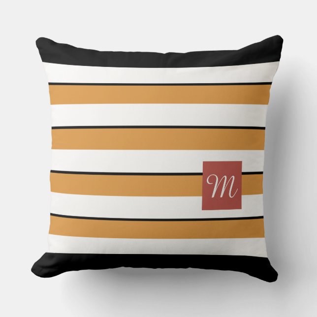 Modern Gold Black Stripes Throw Pillow (Front)