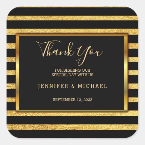 Modern Gold black  stripes Wedding Thank You Favor Square Sticker