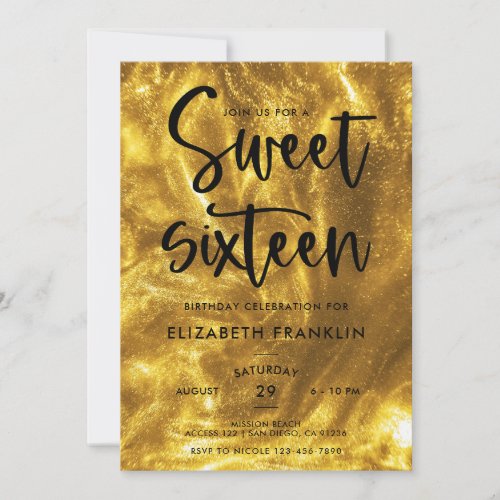 Modern Gold  Black Sweet Sixteen Birthday Invitation