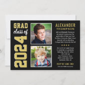 Modern Gold Black Two Photo Graduation Party Invitation (Front)