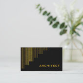 Modern gold, black vertical stripes architect business card (Standing Front)