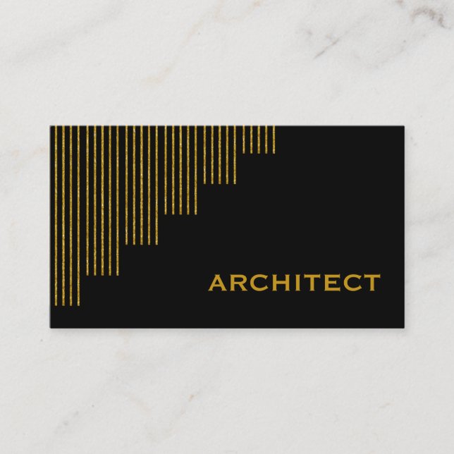 Modern gold, black vertical stripes architect business card (Front)
