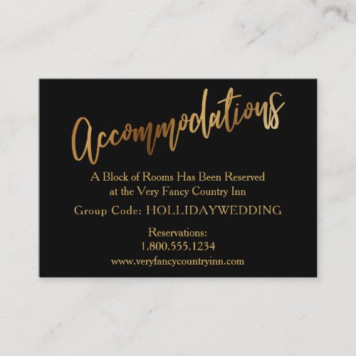 Modern Gold  Black Wedding Accommodations Enclosure Card