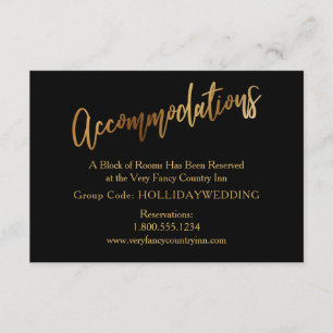 Modern Gold & Black Wedding Accommodations Enclosure Card