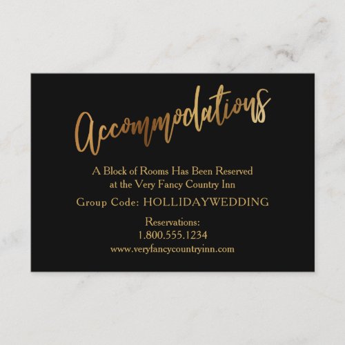 Modern Gold  Black Wedding Accommodations Enclosure Card