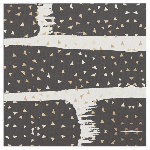 Modern Gold Black White Brush Strokes Triangles Fabric