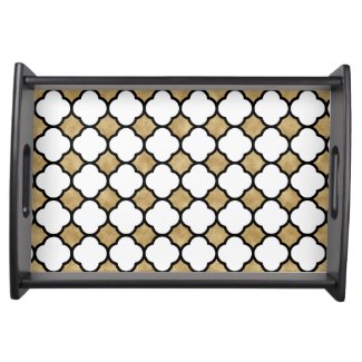Modern Gold Black White Geometric Quatrefoil