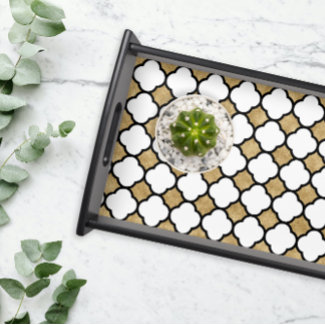 Modern Gold Black White Geometric Quatrefoil