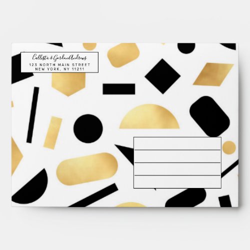 Modern Gold Black White Geometric Shapes Pattern Envelope