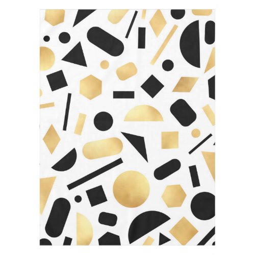 Modern Gold Black White Geometric Shapes Pattern Tablecloth