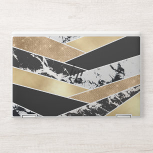 Modern Gold Black White Glitter Marble Geometric HP Laptop Skin
